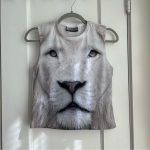 Beloved White Lion Printed Cropped Tank Top